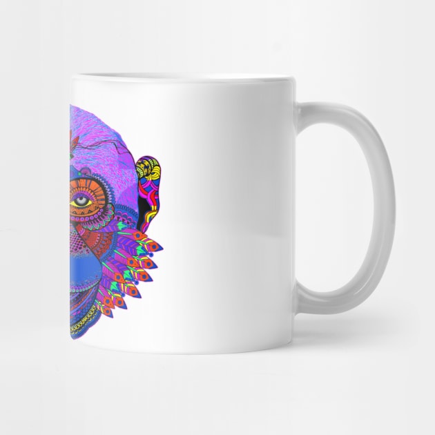 Multicolored Pop Art Monkey Face with Feathers by EDDArt